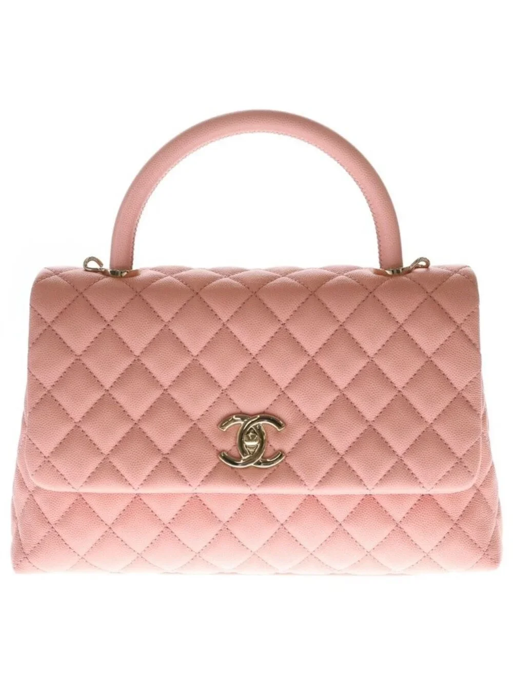Chanel Quilted Top Handle 2-Way Shoulder Bag Salmon Pink Caviar Leather Gold